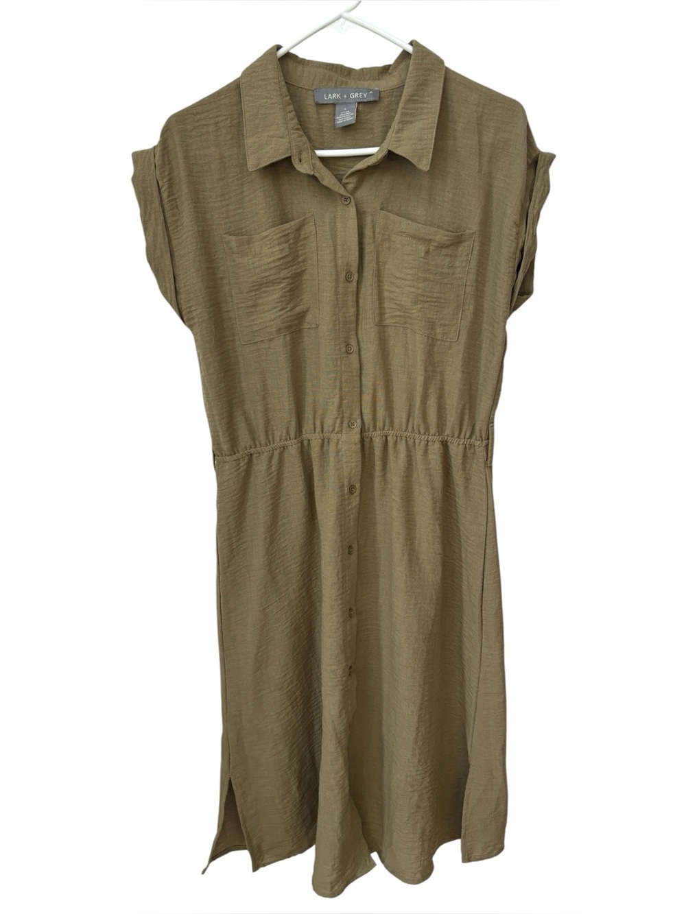Lark + Grey Utility Shirt Midi Dress Women’s Size Large Green Preppy No Belt